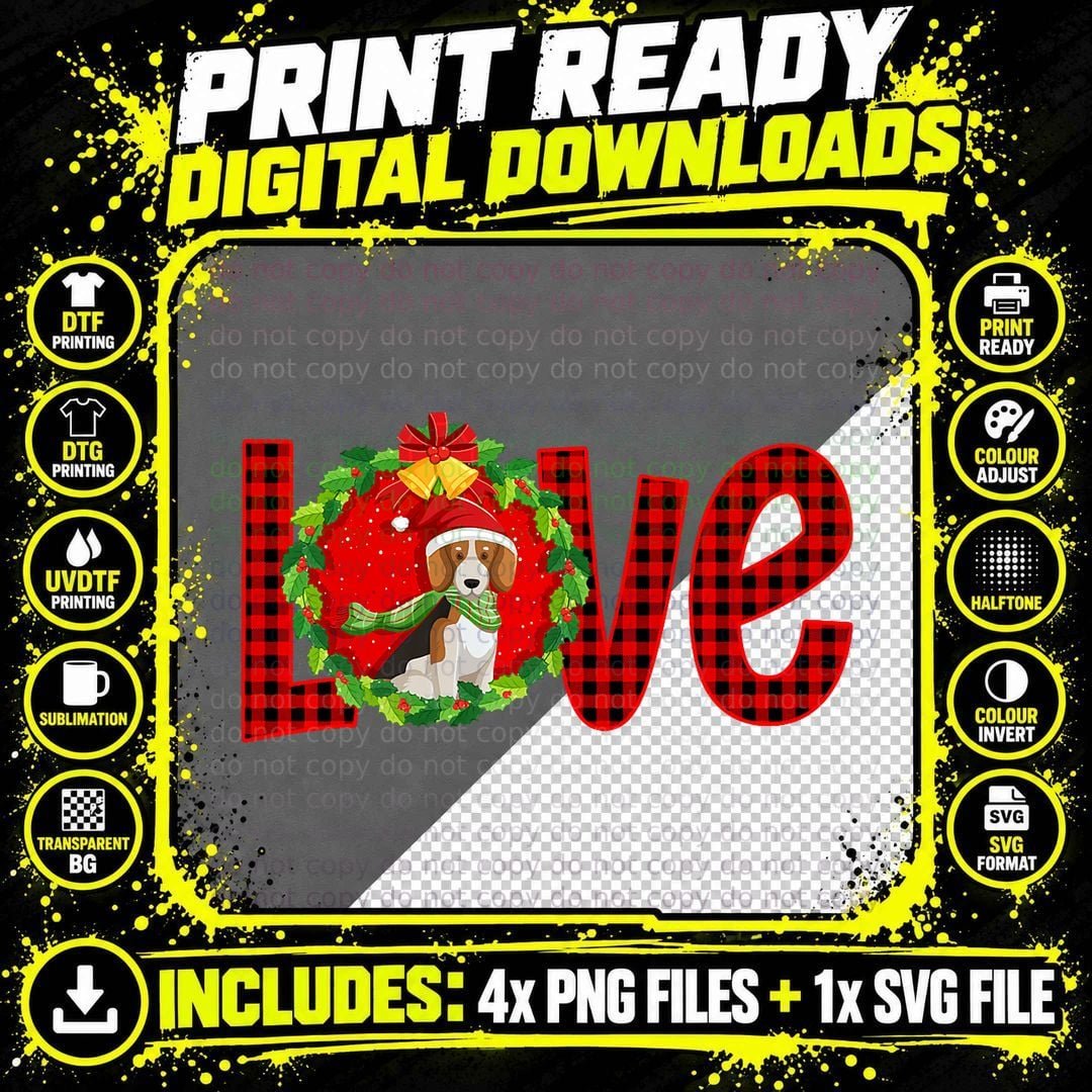 Beagle Dog Love Christmas Pajamas Family Red Plaid Png SVG Digital Bundle