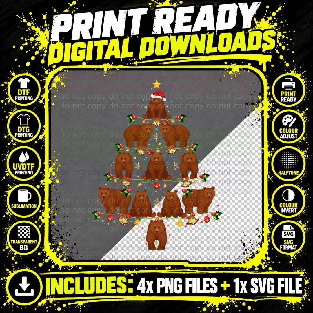 Bear Lover Xmas Matching Santa Bear Christmas Tree Png SVG Digital Bundle