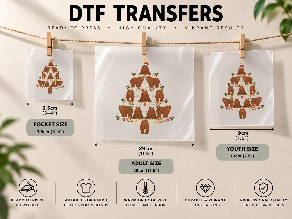 Bear Lover Xmas Matching Santa Bear Christmas Tree DTF Transfer Iron On