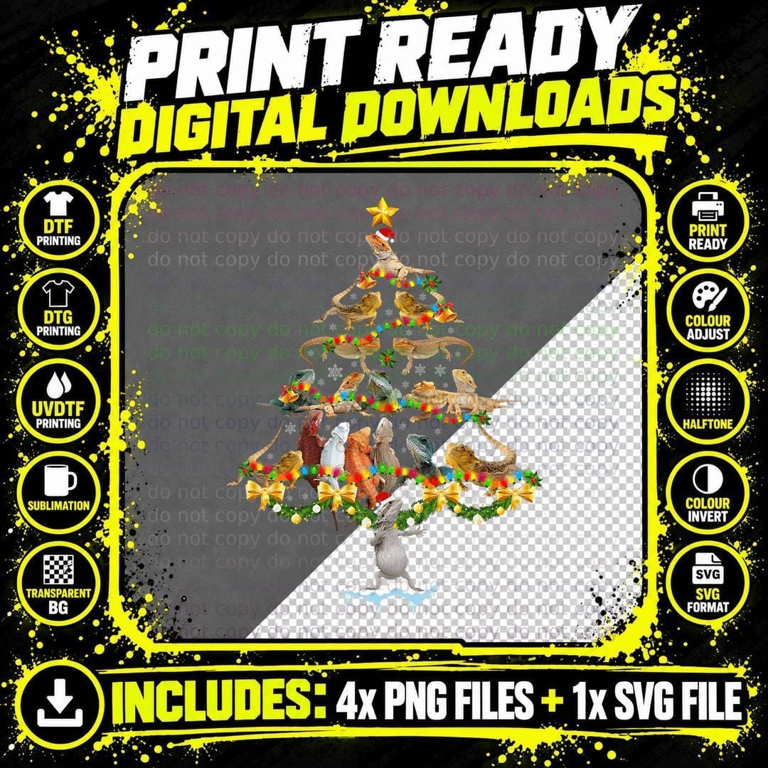 Bearded Dragon Christmas Tree Reptile Lover Xmas S Png SVG Digital Bundle