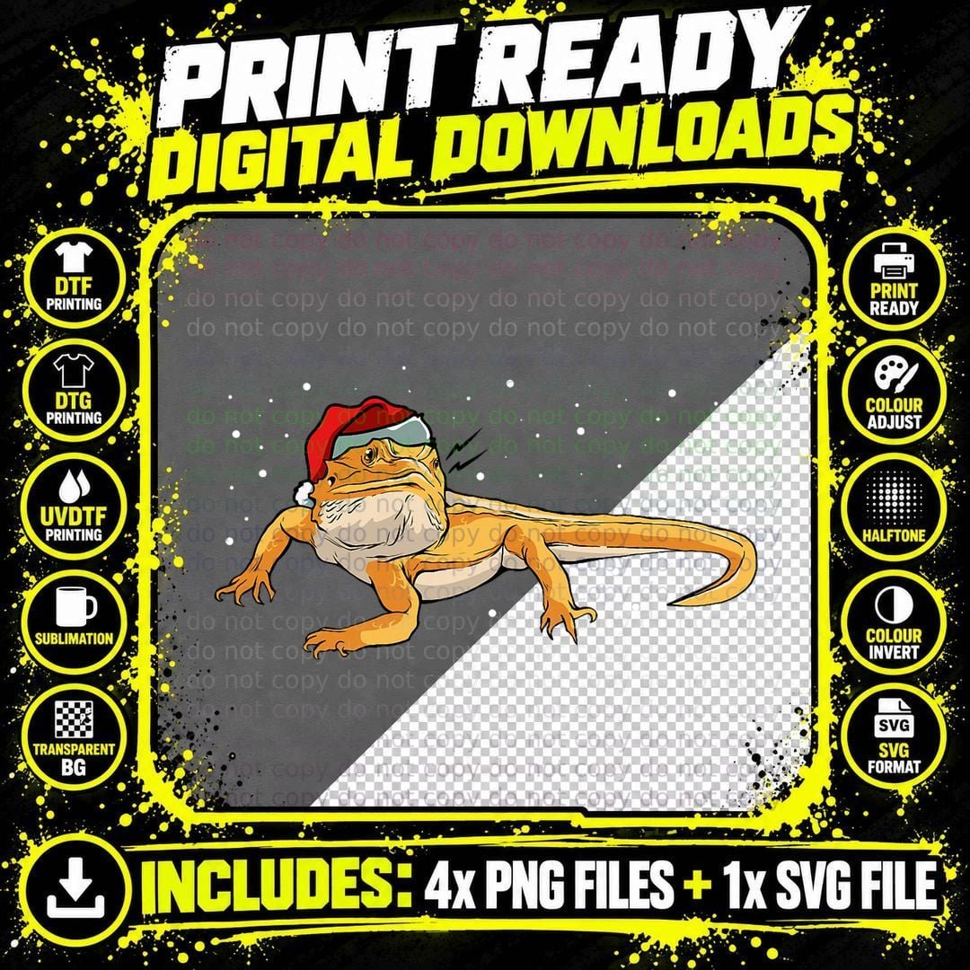 Bearded Dragon Santa Hat Christmas Pajama Cool Reptile Png SVG Digital Bundle