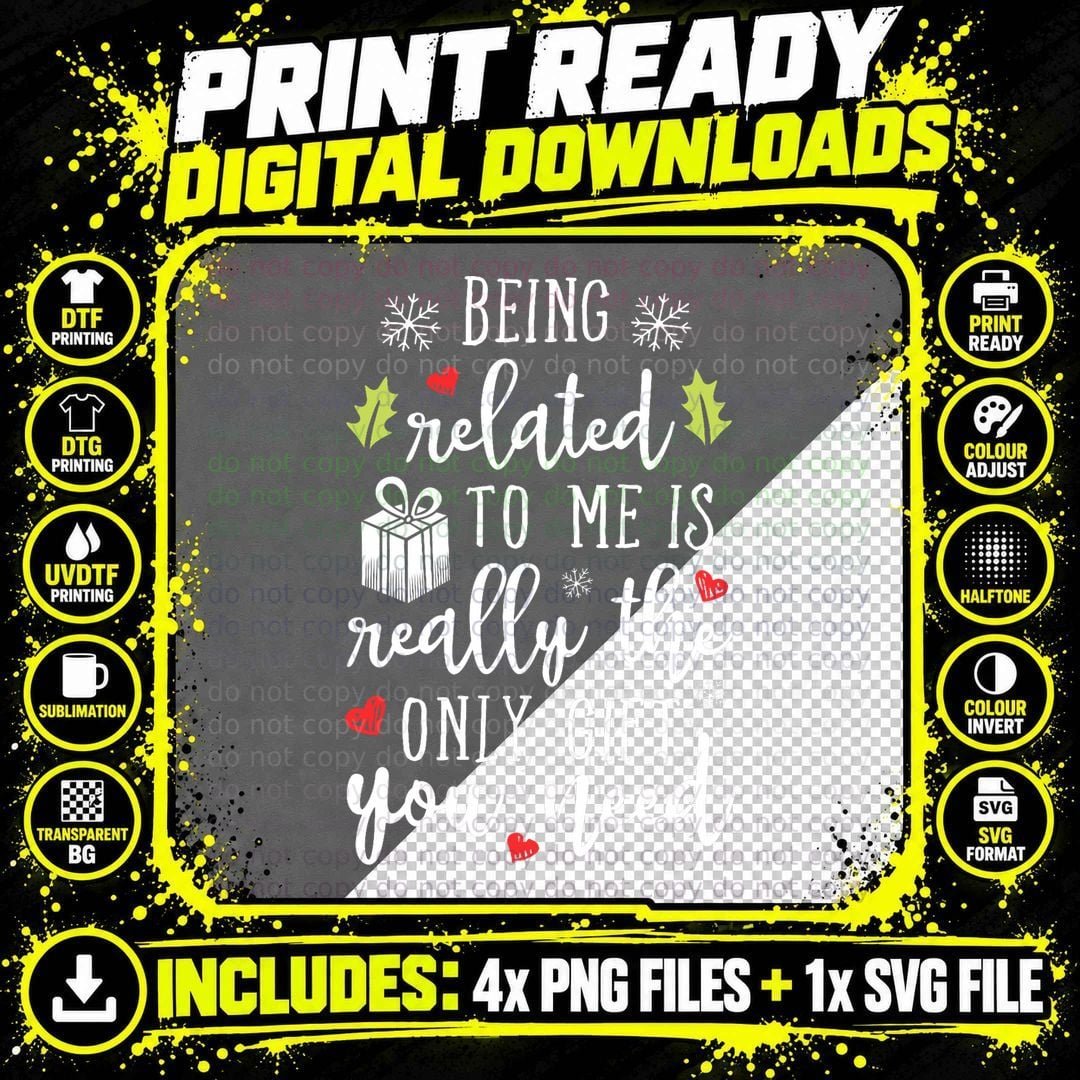 Being Related to Me Funny Christmas Family Xmas Pajamas Png SVG Digital Bundle