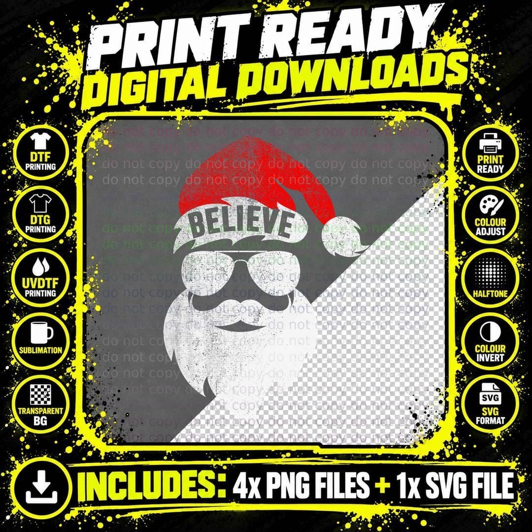 Believe Christmas Santa Claus Pajamas Family Reunion Png SVG Digital Bundle