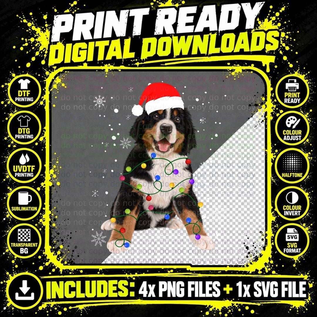 Bernese Mountain Dog Lights Christmas Matching Family Png SVG Digital Bundle