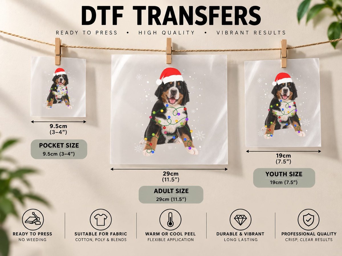 Bernese Mountain Dog Lights Christmas Matching Family DTF Transfer Iron On