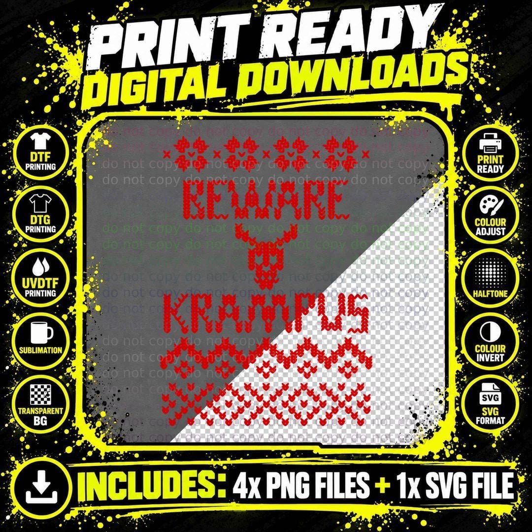 Beware Krampus Ugly Sweater Red T-Shirt Png SVG Digital Bundle