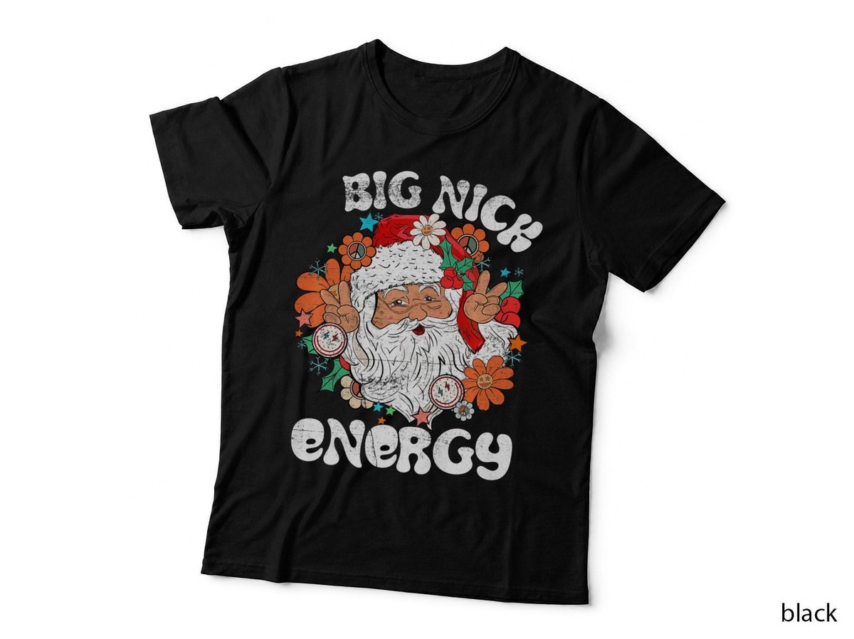Big Nick Energy Hippie Santa Xmas Funny Vintage Christmas T-Shirt