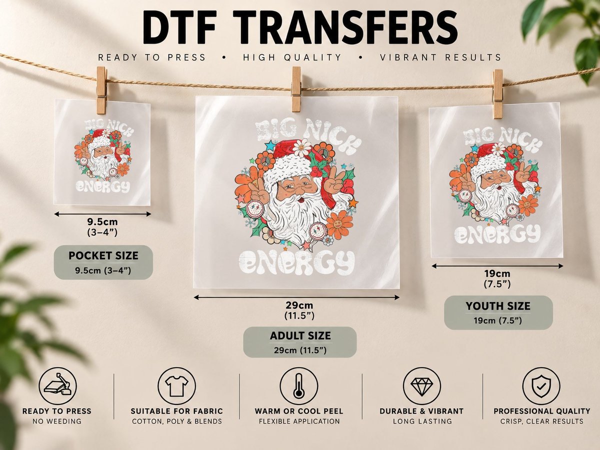 Big Nick Energy Hippie Santa Xmas Funny Vintage Christmas DTF Transfer Iron On