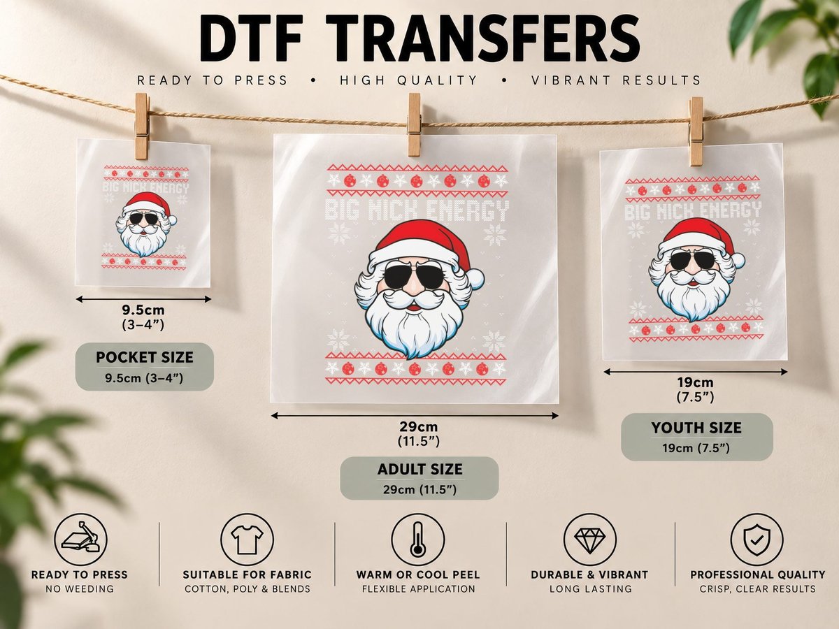 Big Nick Energy Santa Ugly Christmas, Funny Holiday DTF Transfer Iron On