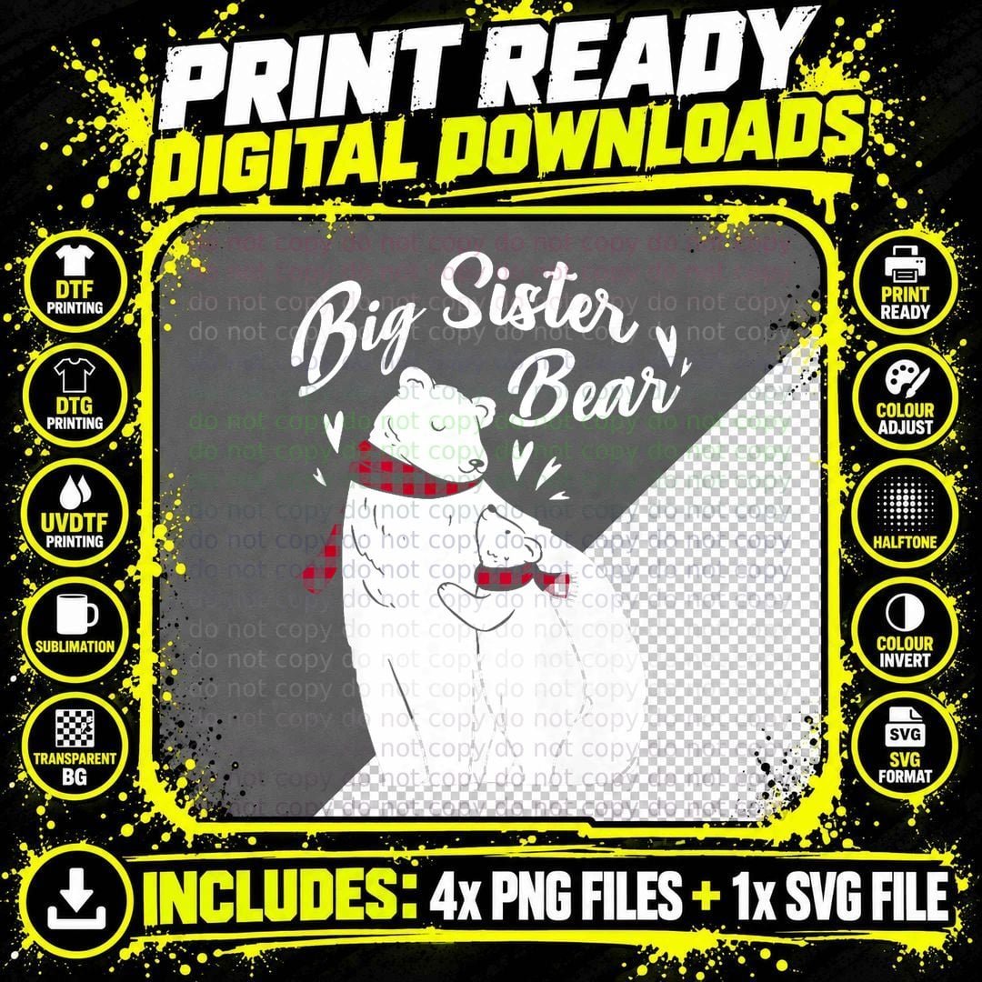 Big Sister Christmas Pajama Red Buffalo Plaid Polar Bear Png SVG Digital Bundle