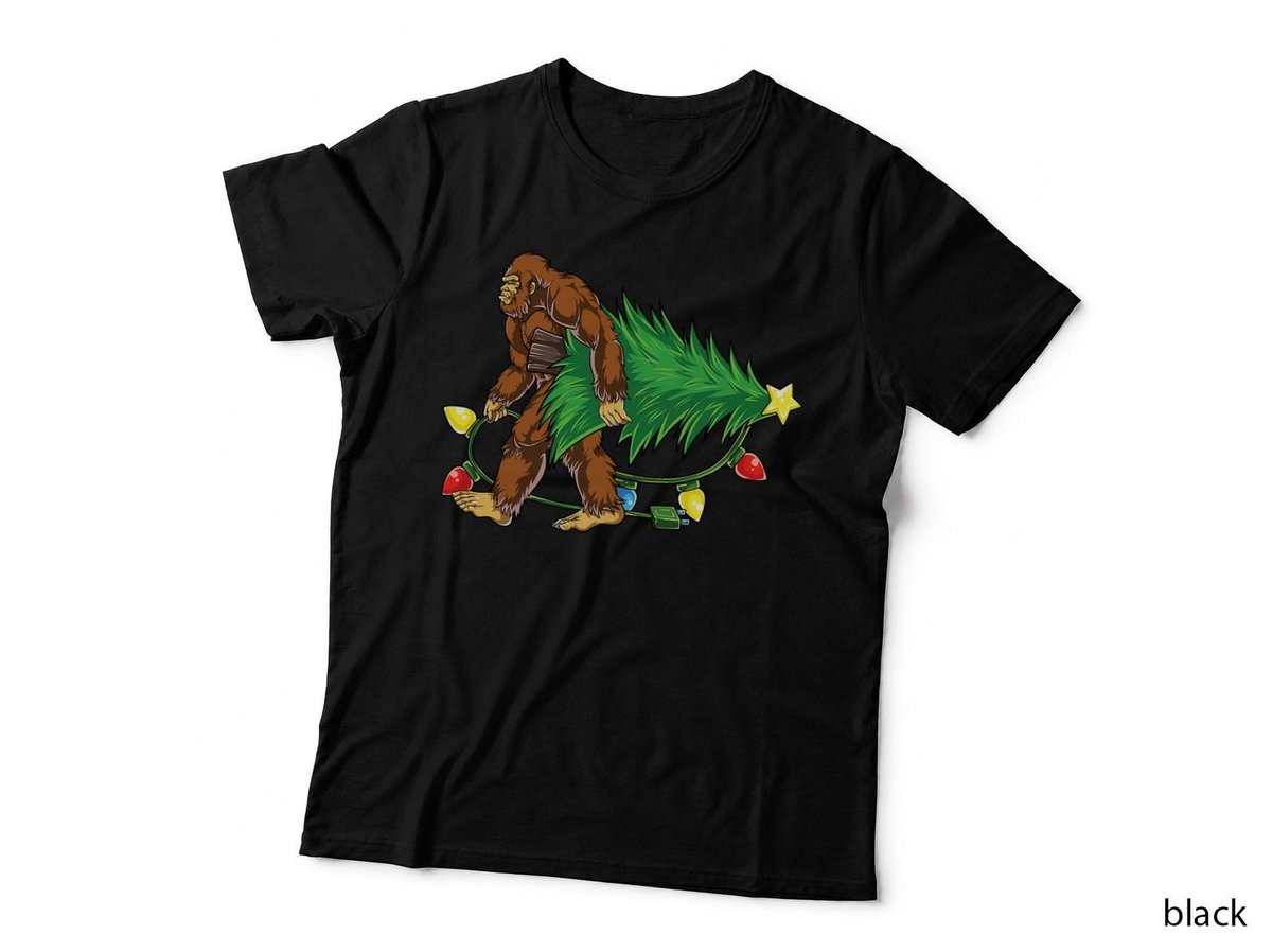 Bigfoot Christmas Tree Lights Xmas Boys Men Sasquatch Lovers T-Shirt