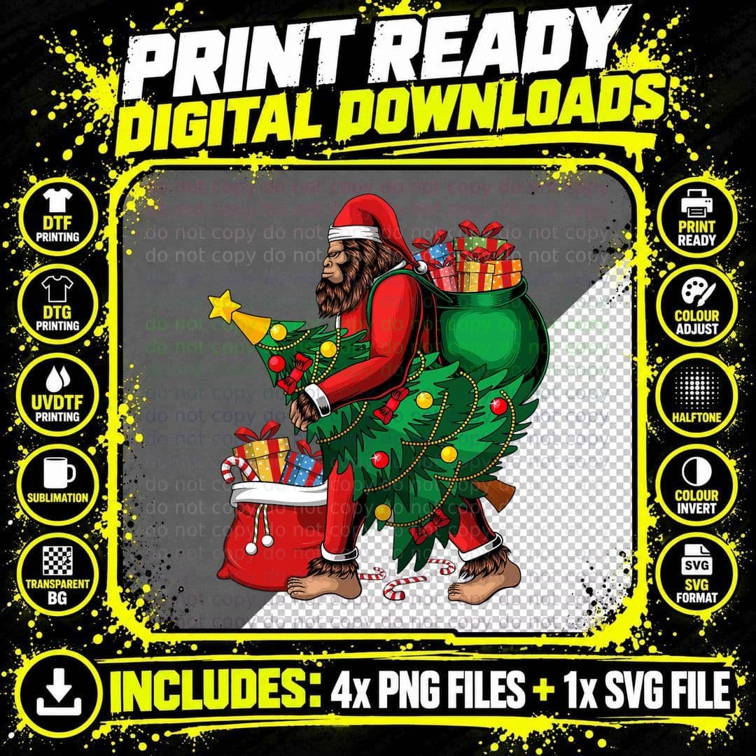 Bigfoot Christmas Tree Lights Xmas Boys Men Sasquatch Png SVG Digital Bundle