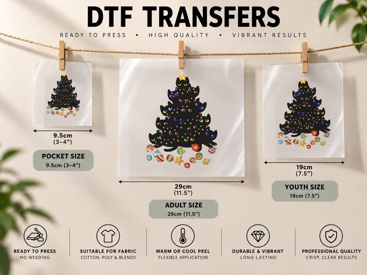 Black Cat Christmas Tree Light Funny Cat Lover Christmas DTF Transfer Iron On