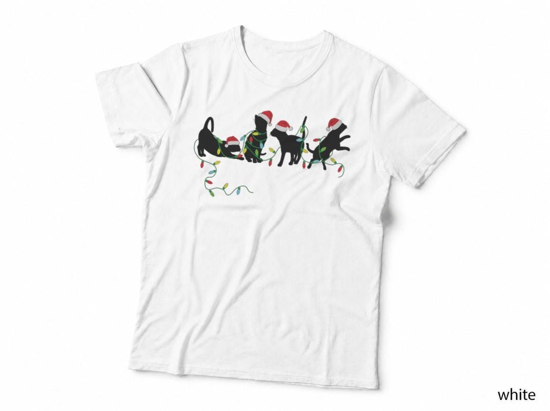 Black Cats Christmas Light Funny Cat Lover Christmas T-Shirt