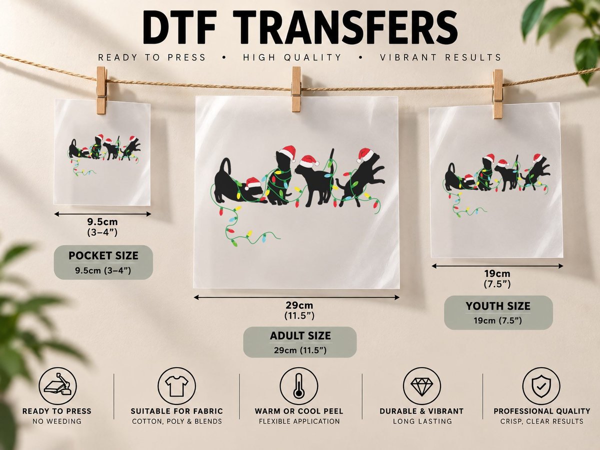 Black Cats Christmas Light Funny Cat Lover Christmas DTF Transfer Iron On