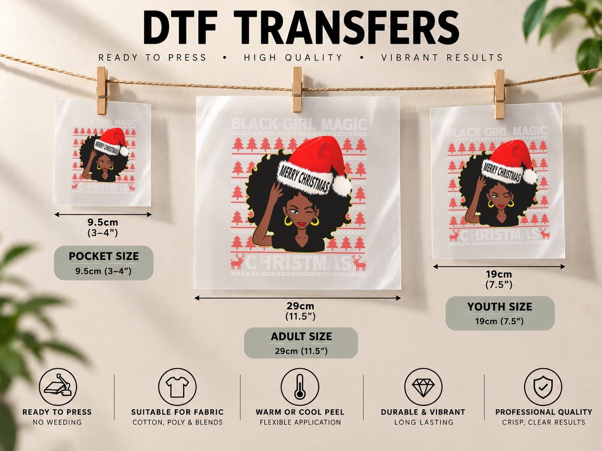 Black Girl Magic Merry Christmas Afro Ugly Red Holiday DTF Transfer Iron On