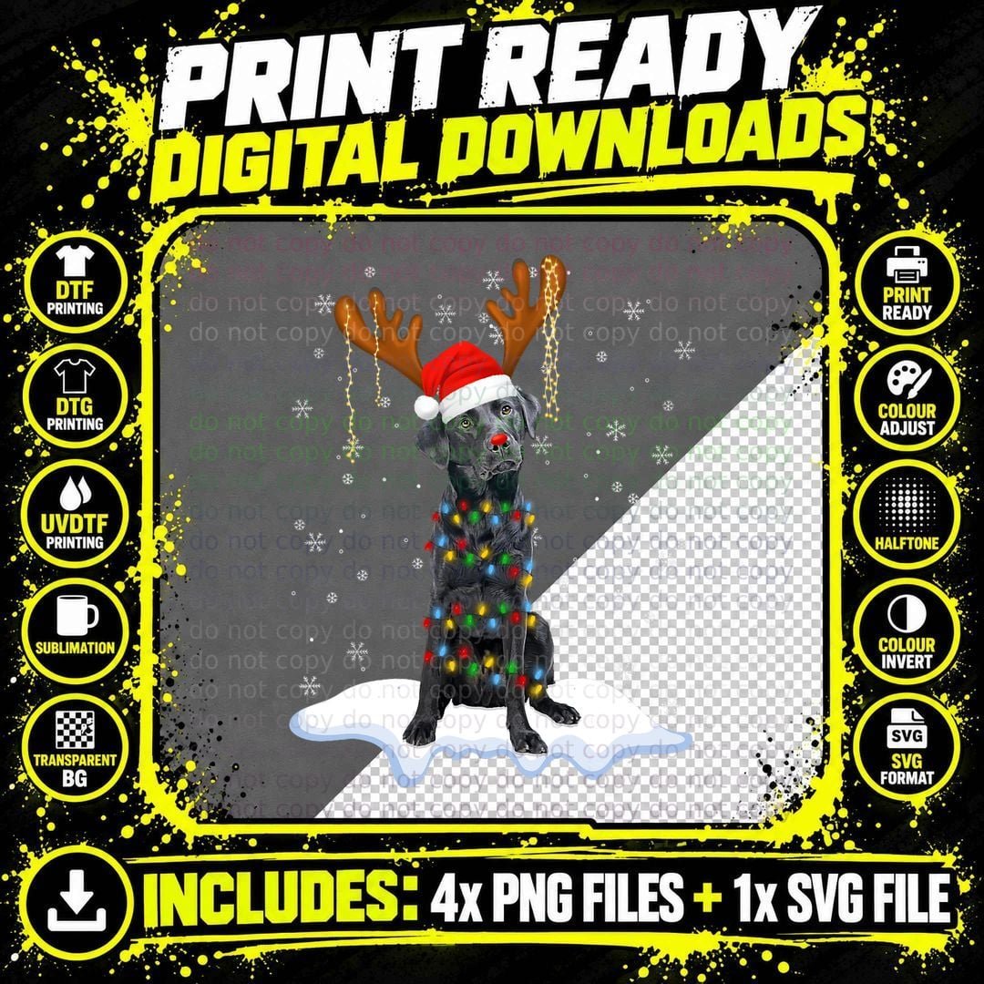 Black Lab Labrador Christmas Tree Light Pajama Dog Xmas Png SVG Digital Bundle