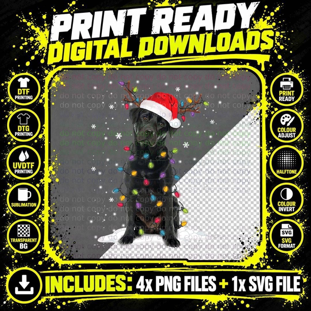 Black Labrador Christmas Tree Light T-Shirt Png SVG Digital Bundle