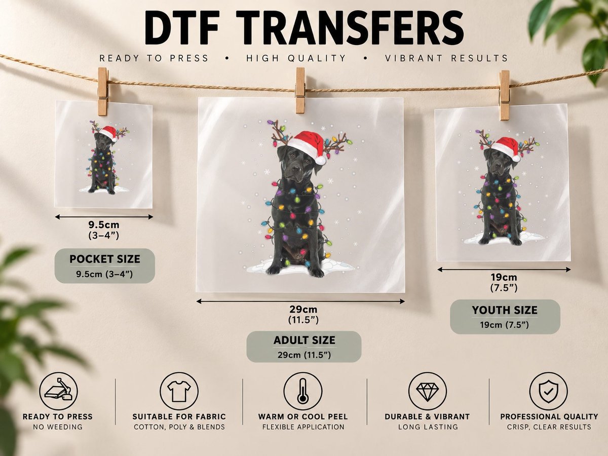 Black Labrador Christmas Tree Light, Festive Holiday DTF Transfer Iron On