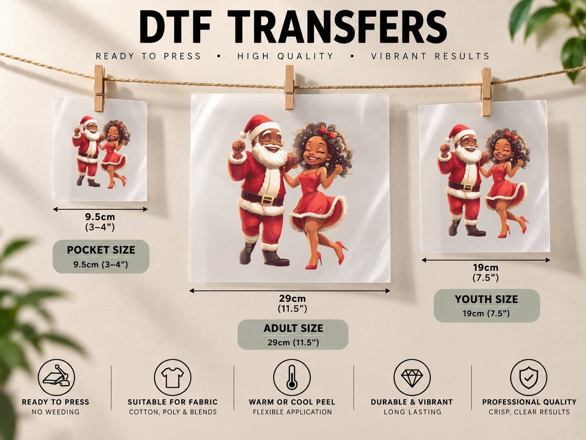 Black Santa and Mrs Claus Dancing Cute Christmas Holiday DTF Transfer Iron On