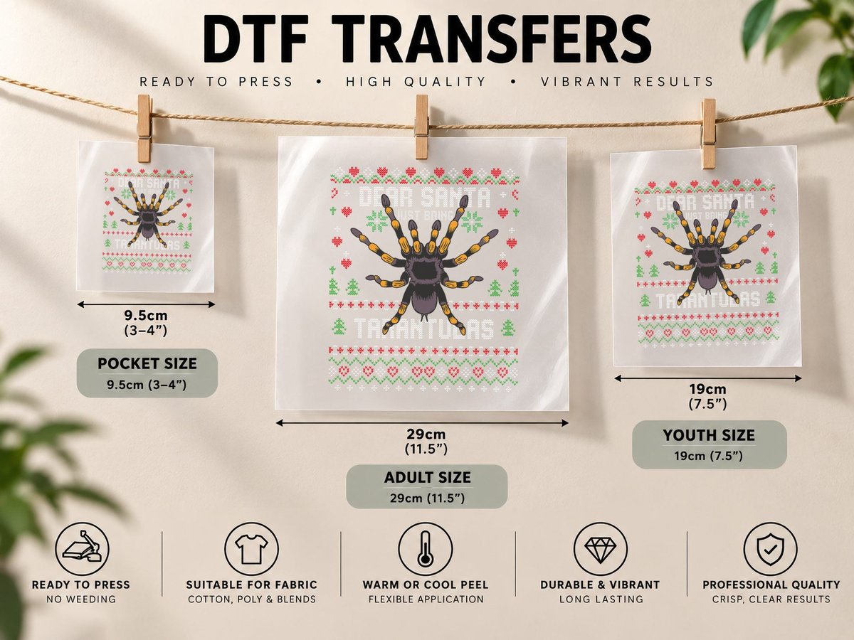 Black Tarantula Spider Christmas Ugly Xmas DTF Transfer Iron On