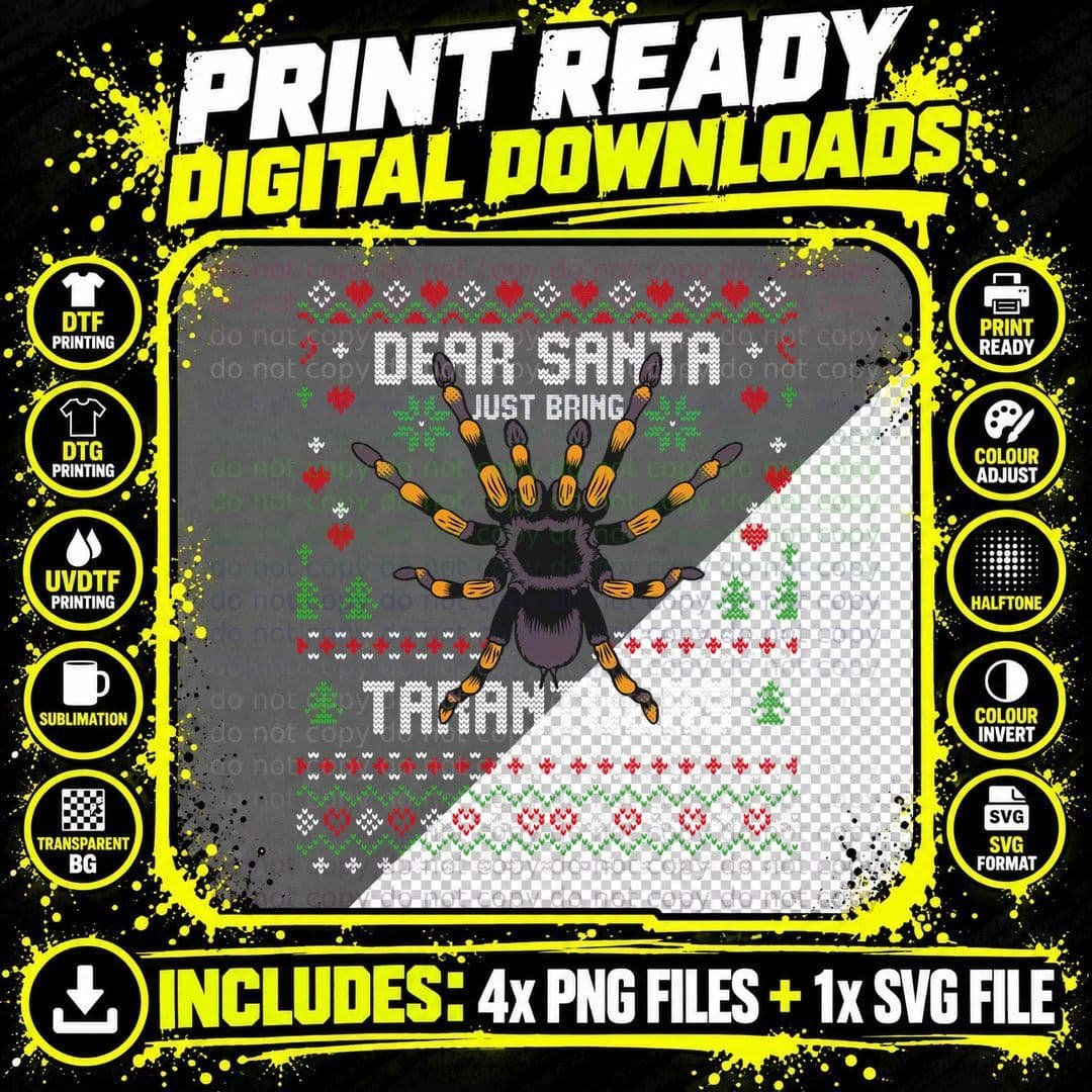 Black Tarantula Spider Christmas Ugly Xmas Png SVG Digital Bundle