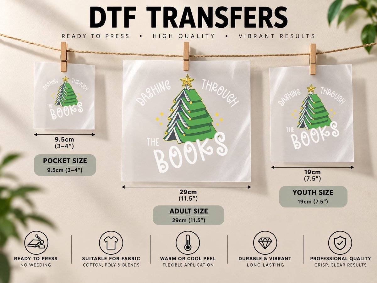 Book Lover Christmas Tree Holiday Reading Love to Read DTF Transfer Iron On