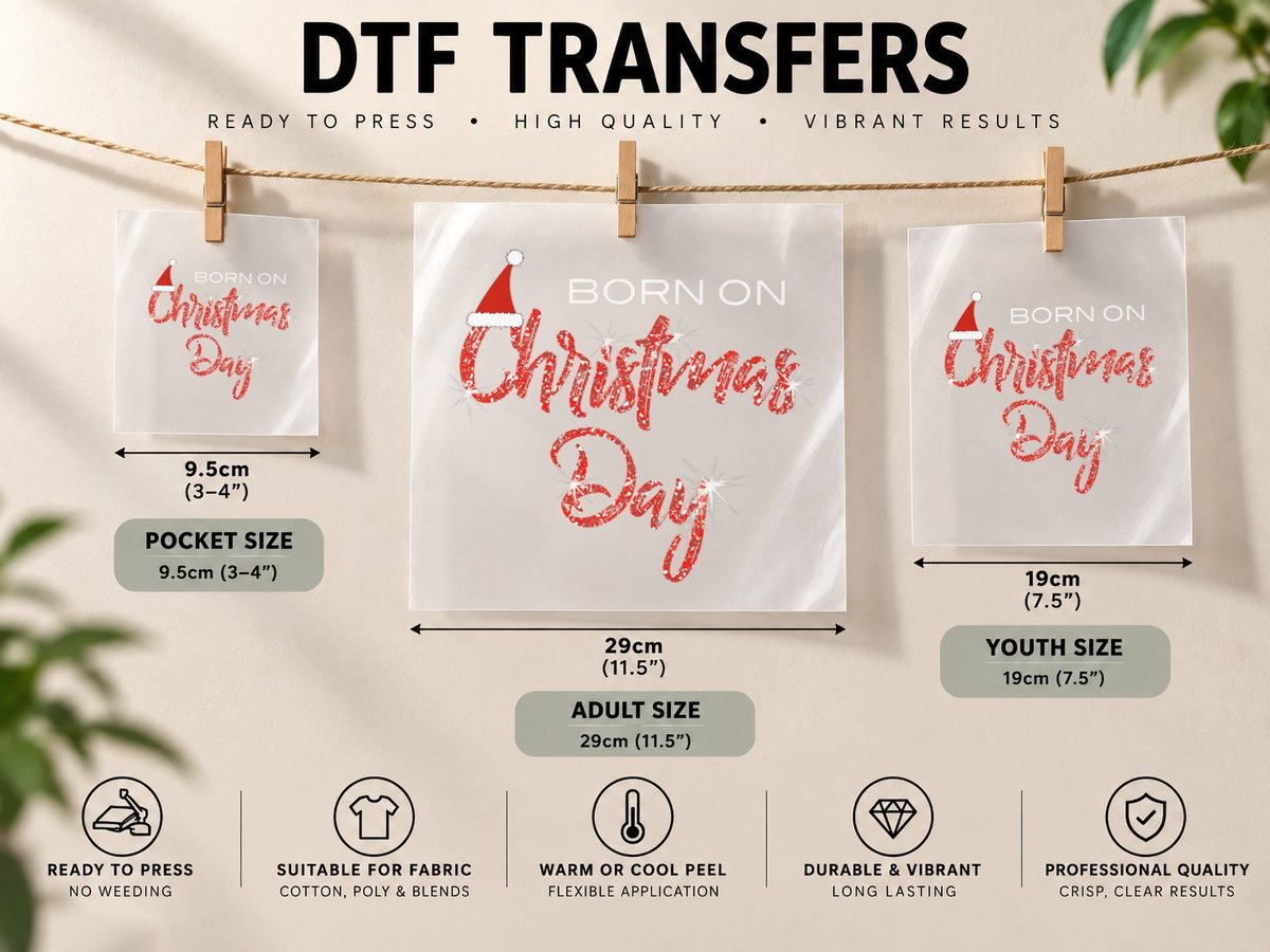 Born on Christmas Day Birthday for Kids & Adults, Festive DTF Transfer Iron On