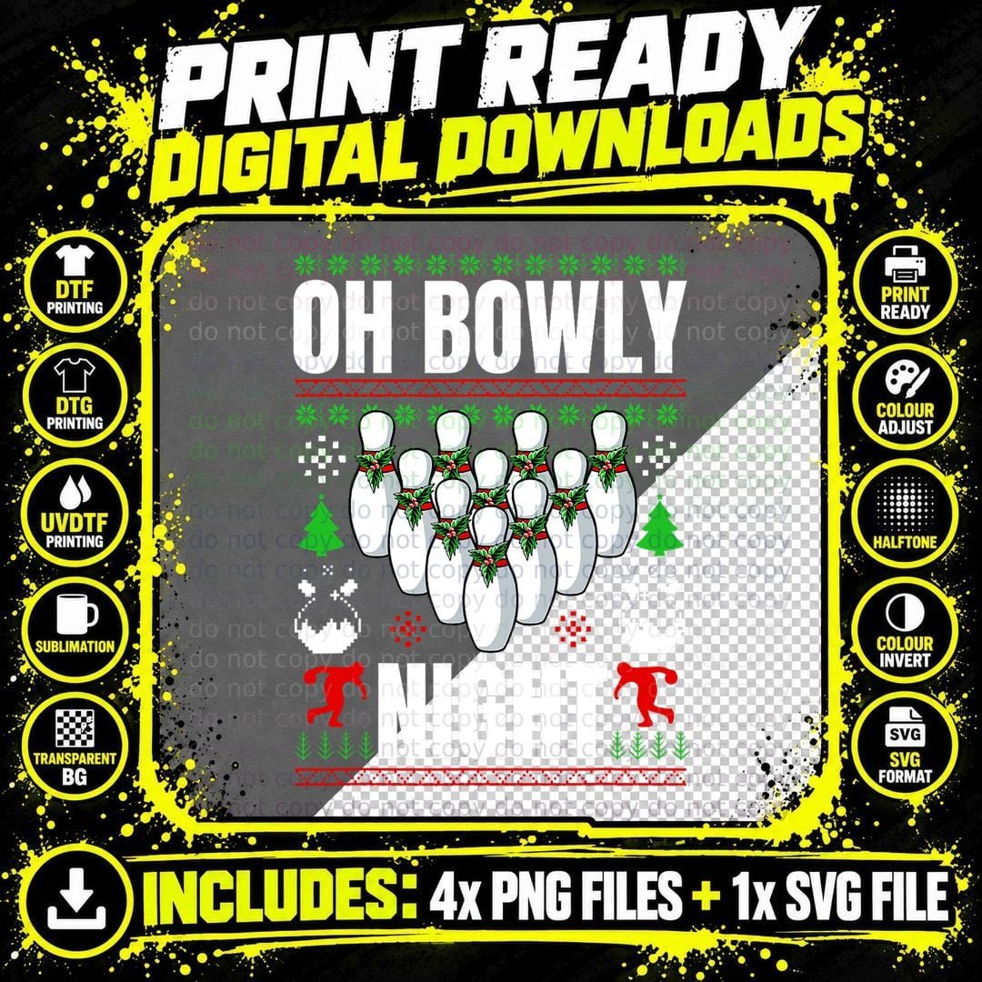 Bowling Ugly Christmas Pajama Funny Bowling Sport X-Mas Png SVG Digital Bundle
