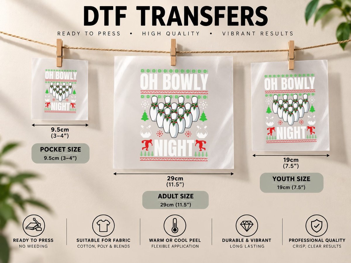 Bowling Ugly Christmas Pajama Funny Bowling Sport X-Mas DTF Transfer Iron On