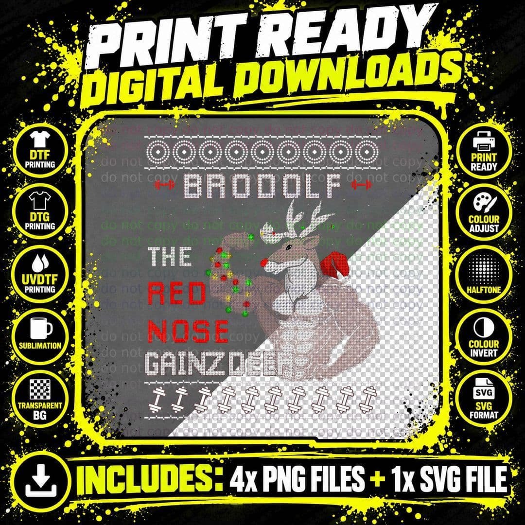 Brodolf the Red Nose Gainzdeer Gym Ugly Christmas Png SVG Digital Bundle