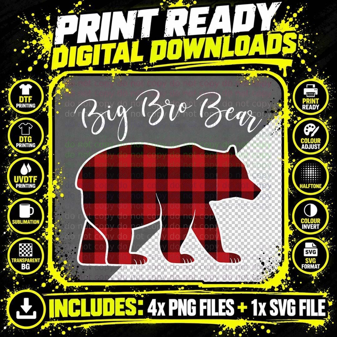 Brother Bear Pajama Red Buffalo Xmas Family Christmas Png SVG Digital Bundle