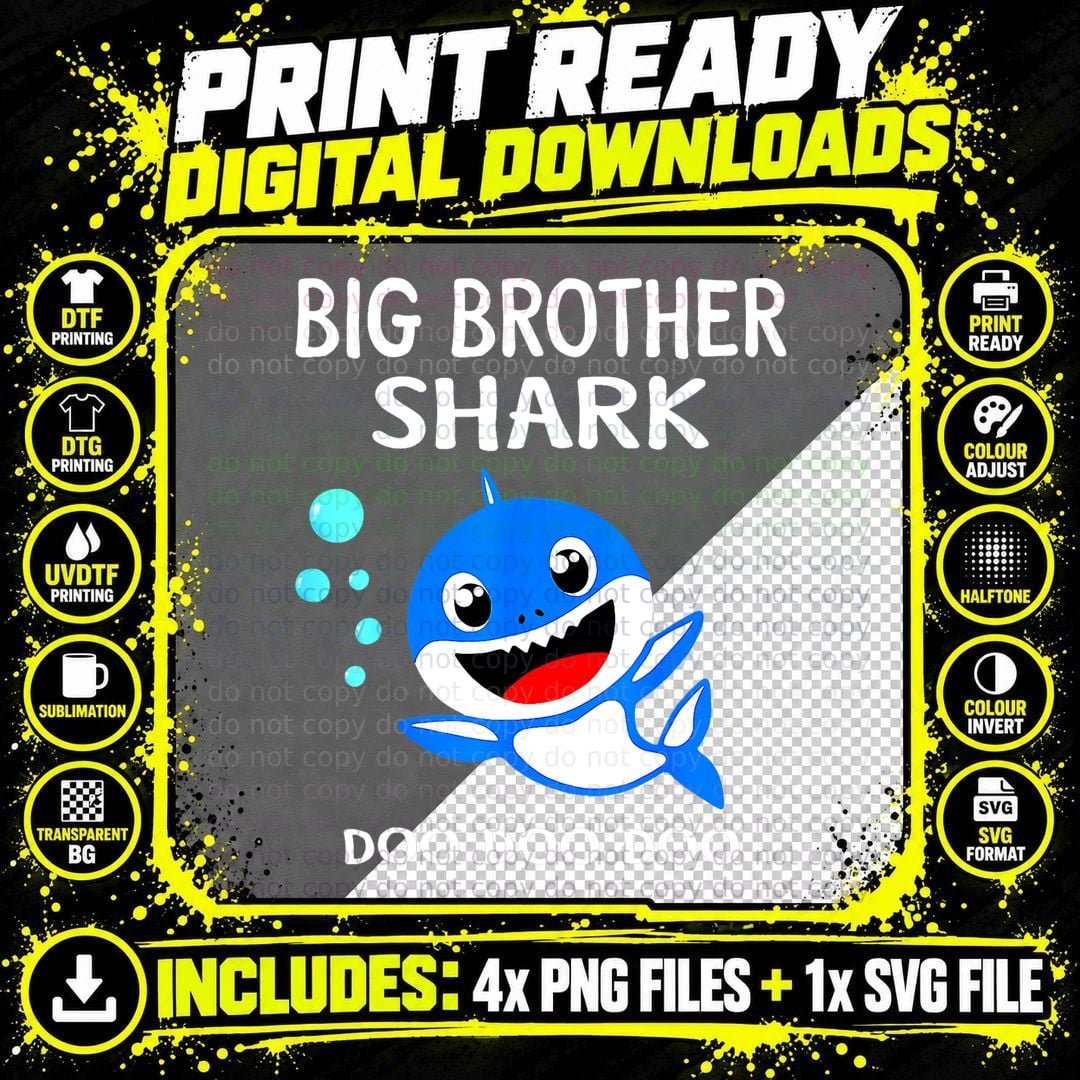 Brother Shark Halloween Christmas Boys Men Family Copy Png SVG Digital Bundle