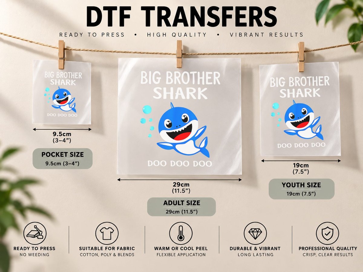 Brother Shark Halloween Christmas Boys Men Family Copy DTF Transfer Iron On