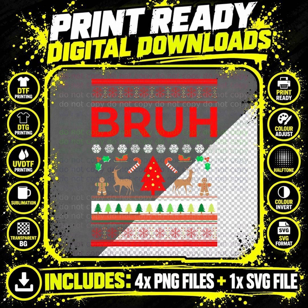 Bruh Ugly Christmas Sweater Brother Funny Xmas Sweaters Png SVG Digital Bundle