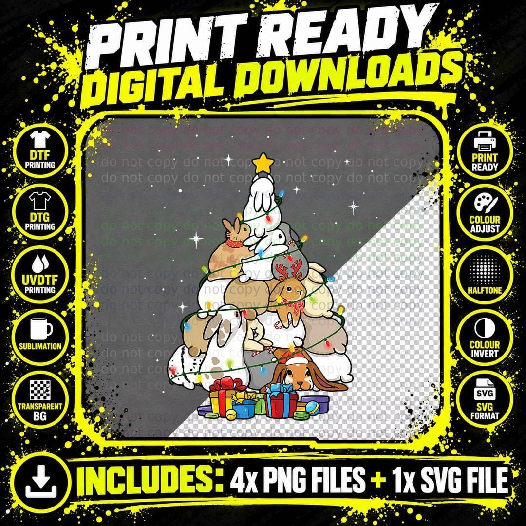 Bunny Christmas Tree, Holiday Gift, Winter, Xmas Png SVG Digital Bundle