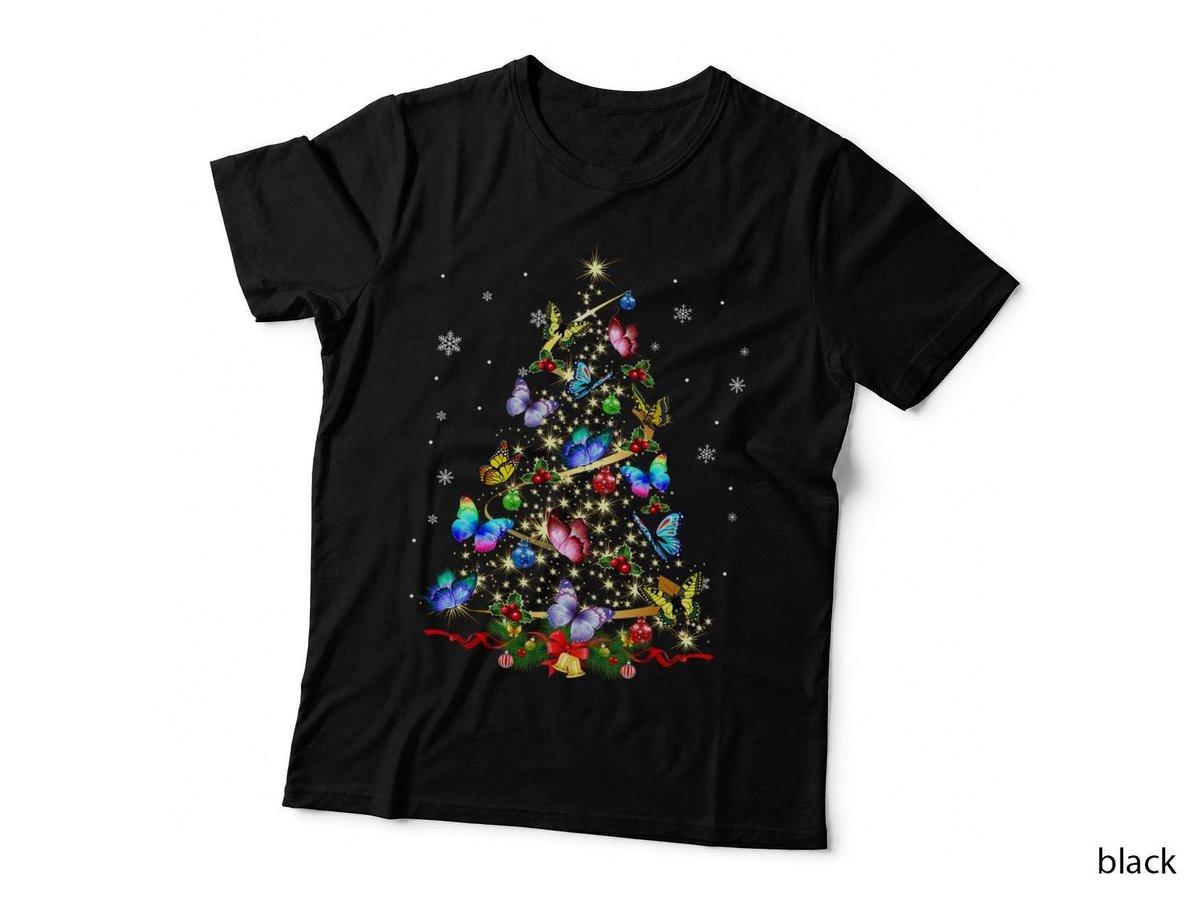 Butterfly Christmas Tree Lights Girl Xmas Cute Butterfly T-Shirt