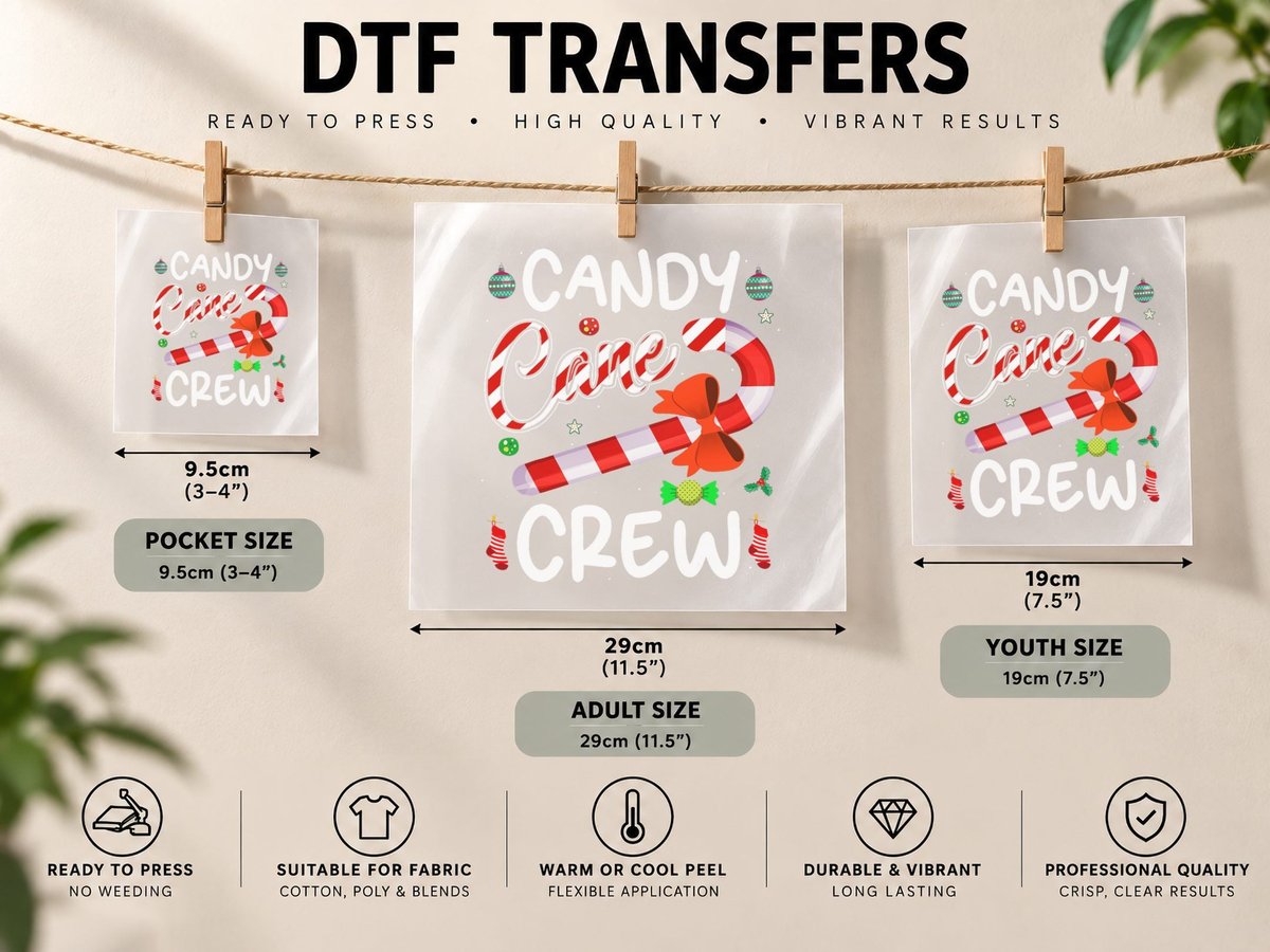 Candy Cane Crew Funny Christmas Candy Lover X-Mas Gifts DTF Transfer Iron On