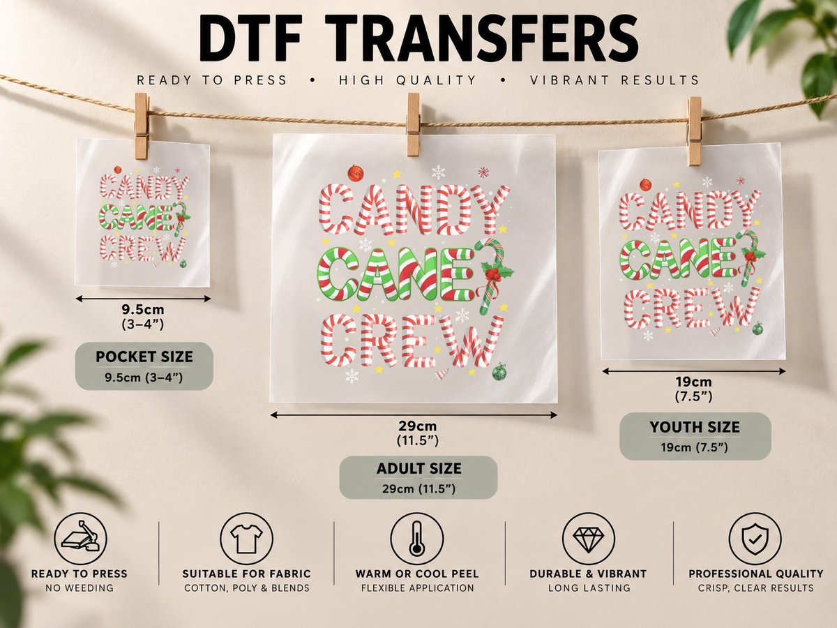 Candy Cane Crew Funny Christmas Candy Lover X-Mas Pajamas DTF Transfer Iron On
