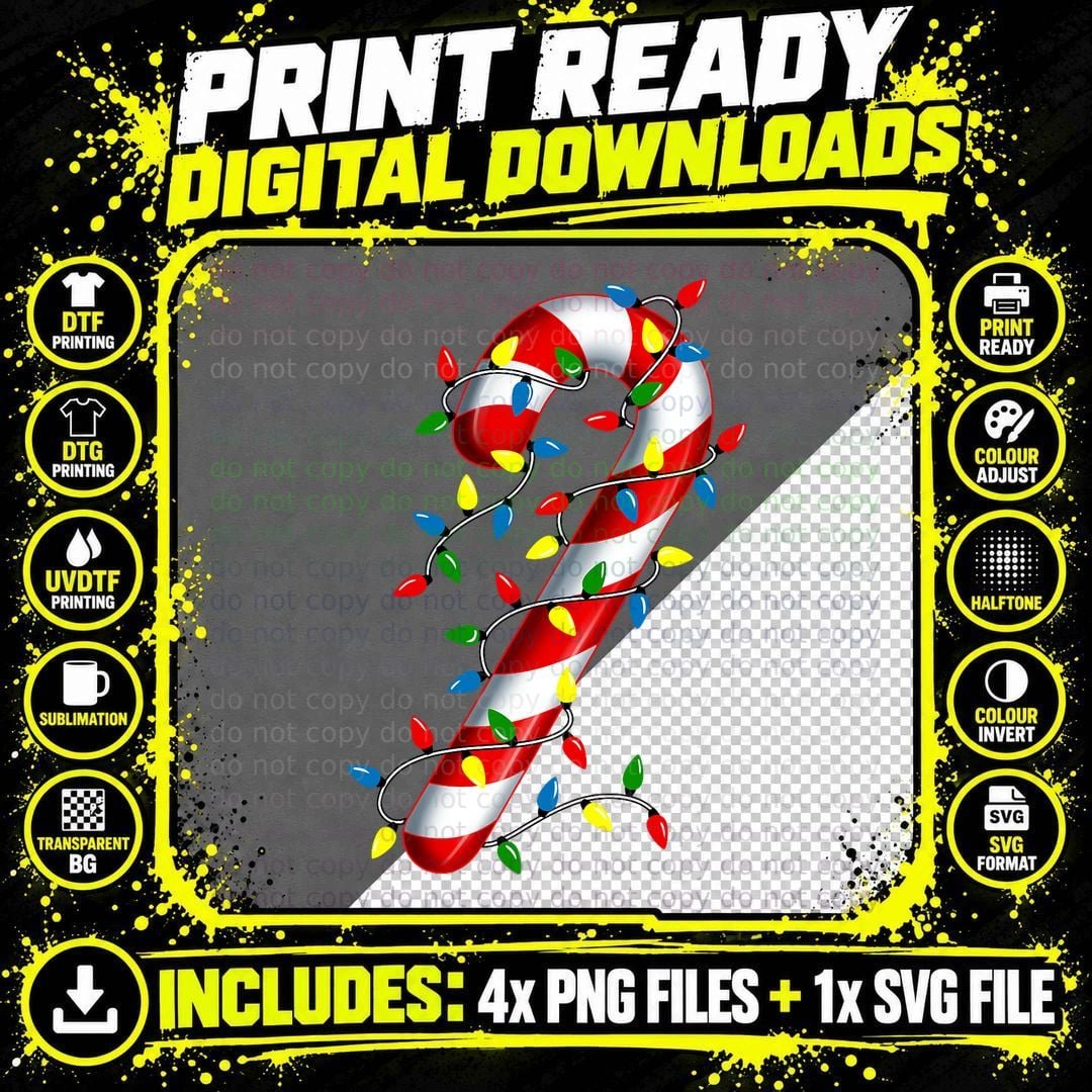 Candy Cane Merry and Bright Christmas Lights Candy Png SVG Digital Bundle