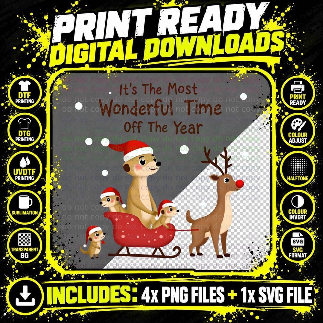 Cartoon Meerkat Santa Christmas Sled T-Shirt Png SVG Digital Bundle