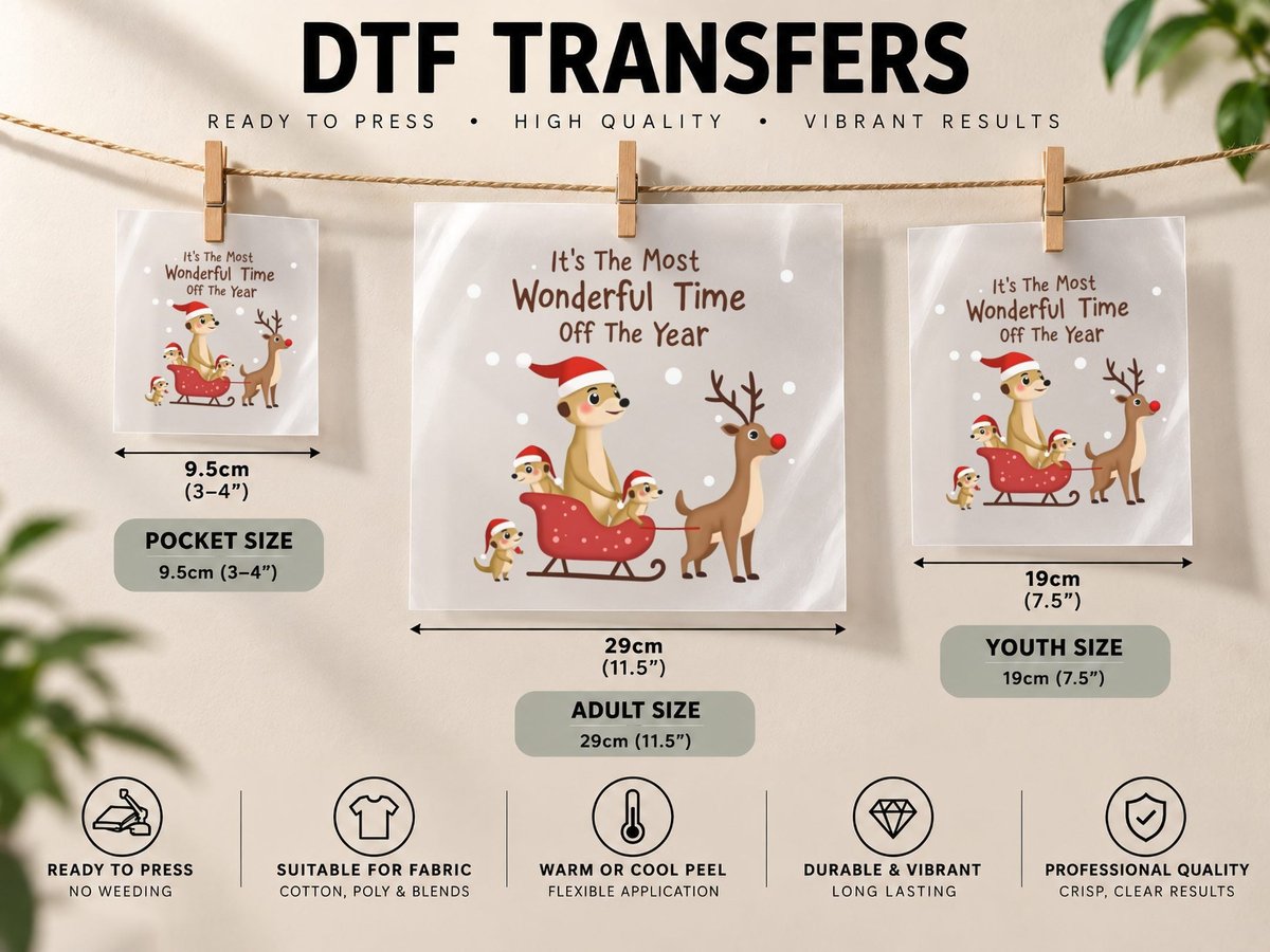 Cartoon Meerkat Santa Christmas Sled DTF Transfer Iron On