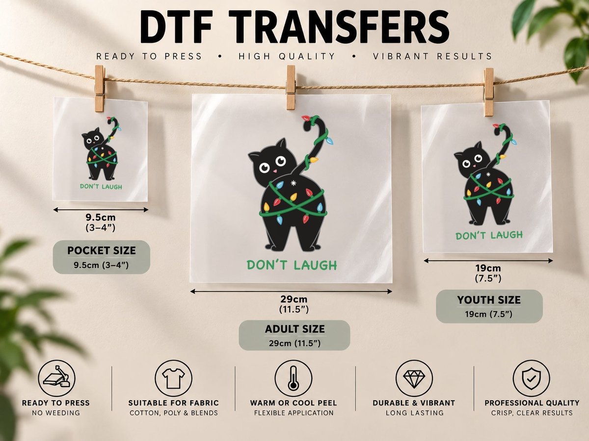 Cat Christmas Don't Laugh DTF Transfer Iron On