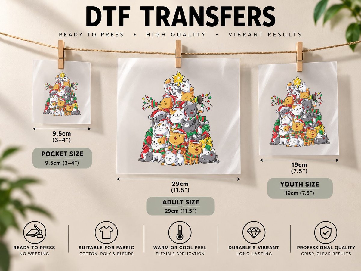 Cat Christmas Tree Xmas Girls Boys Funny Meowy Catmas Santa DTF Transfer Iron On