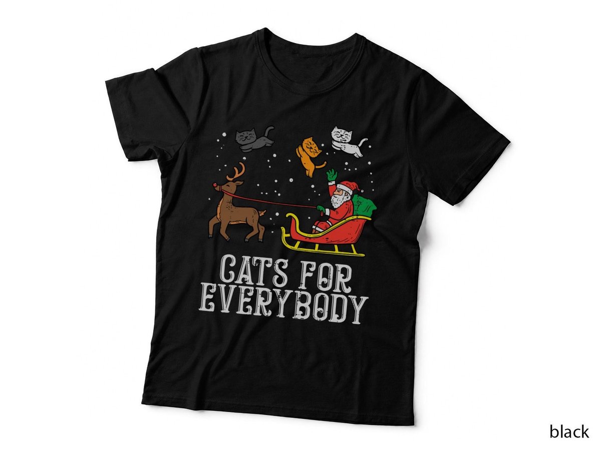 Cats for Everybody Christmas Cat Funny Xmas Women Santa T-Shirt