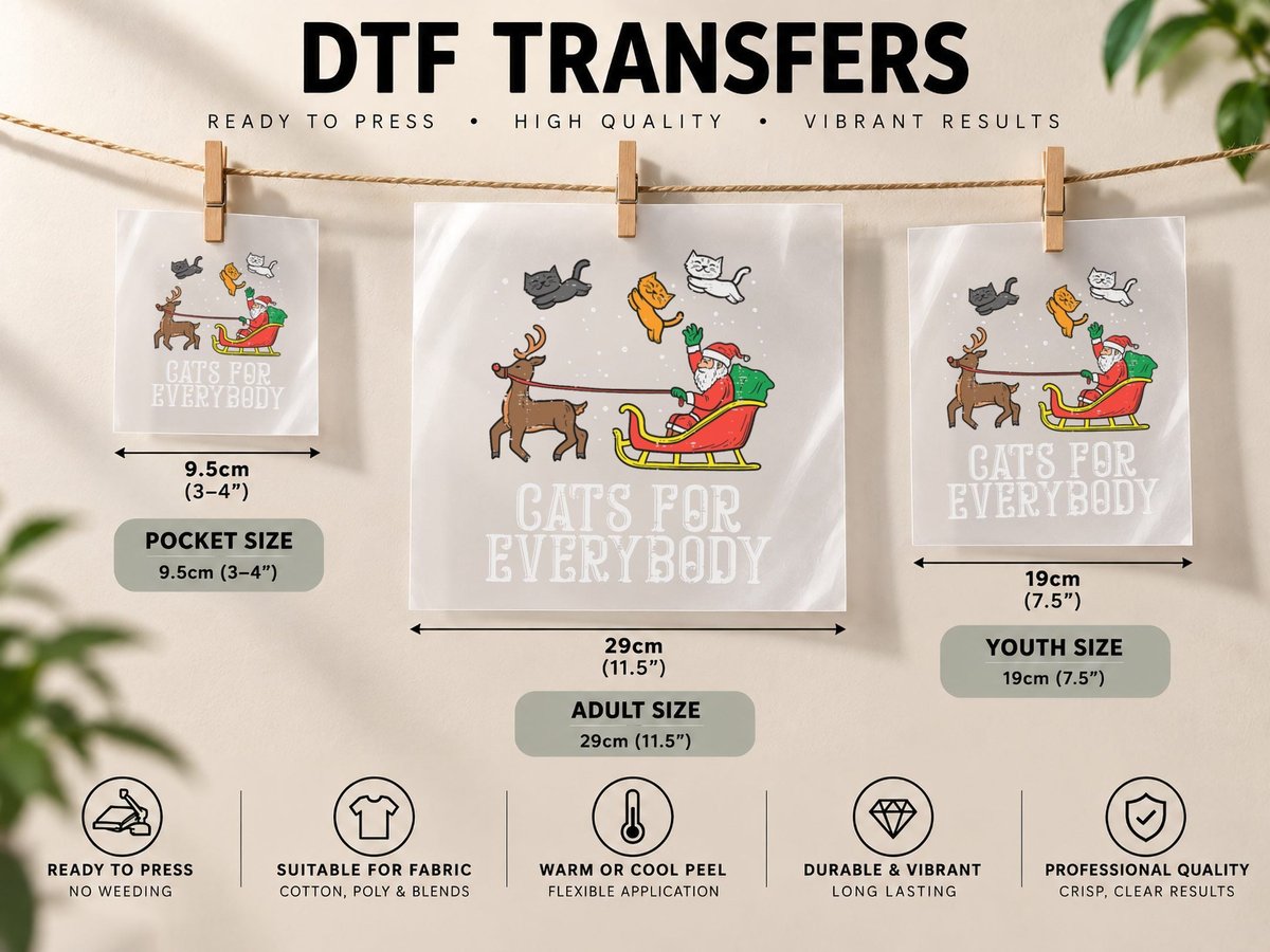 Cats for Everybody Christmas Cat Funny Xmas Women Santa DTF Transfer Iron On
