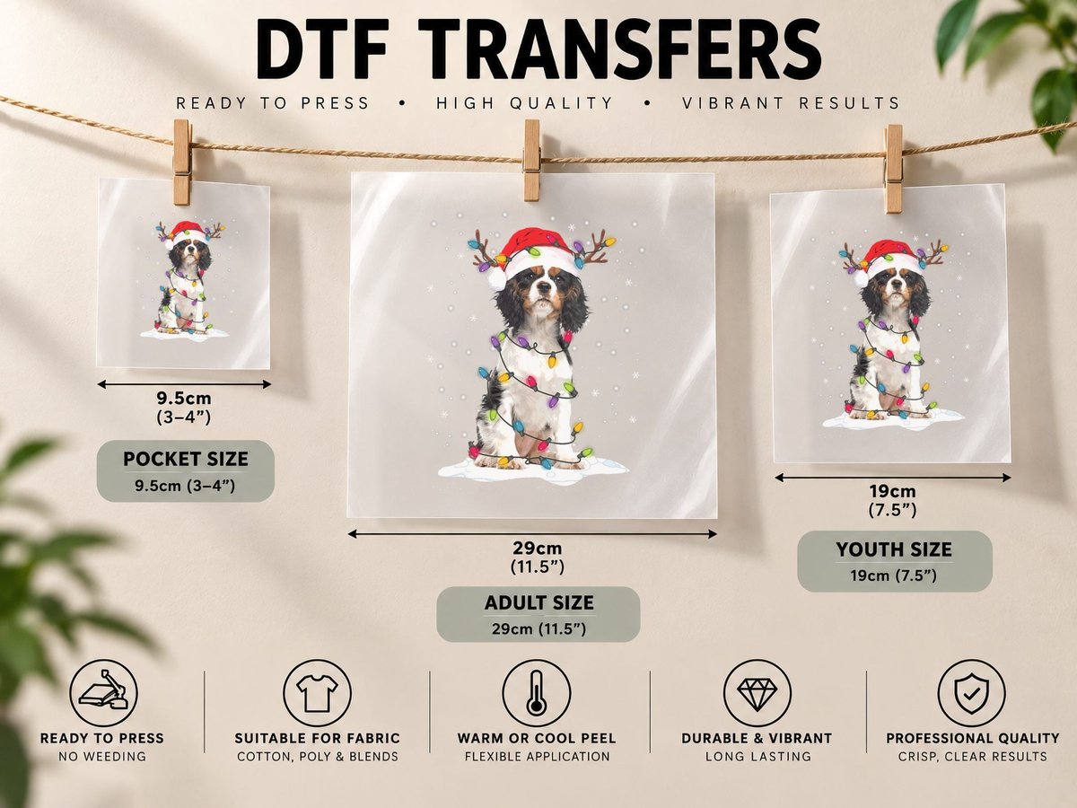 Cavalier King Charles Spaniel Christmas Tree Light Pajama DTF Transfer Iron On