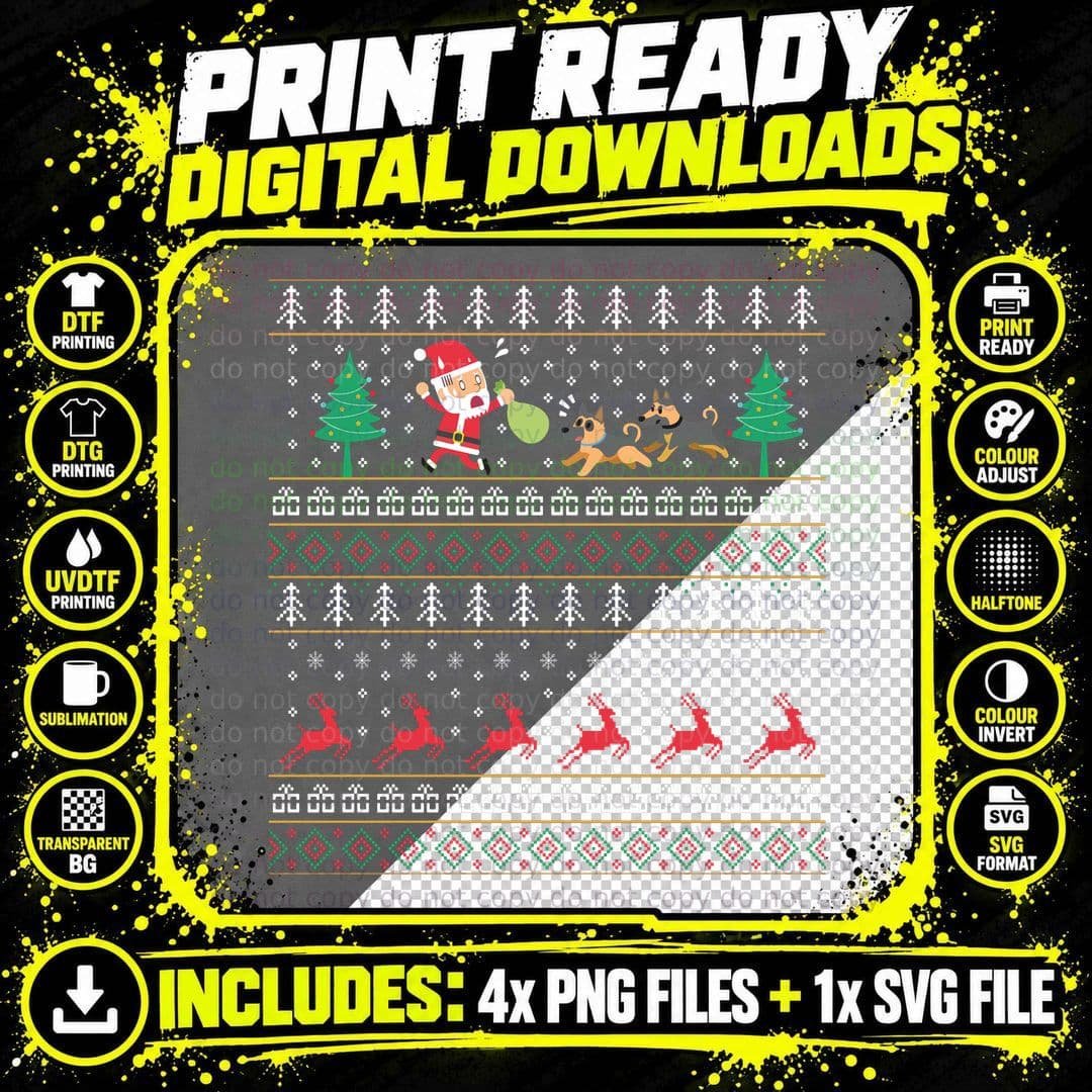 Chasing Santa German Shepherd Christmas - Png SVG Digital Bundle