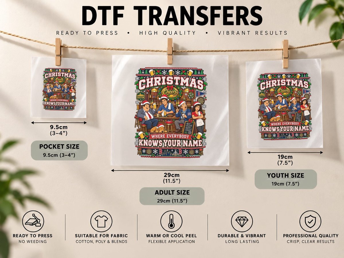 Cheers Christmas Boston Bar TV Show Classic Holiday Ugly DTF Transfer Iron On