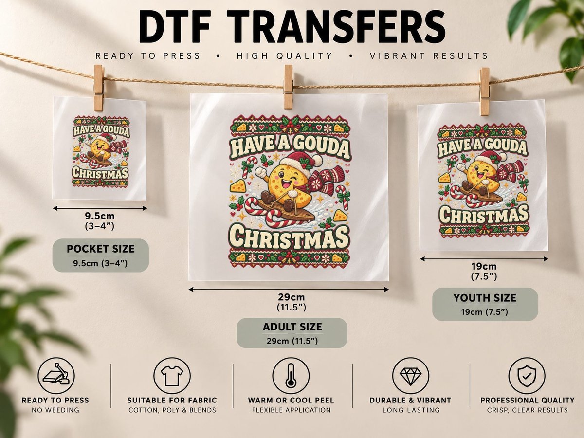 Cheese Christmas Funny Gouda Holiday Food Lover Ugly DTF Transfer Iron On